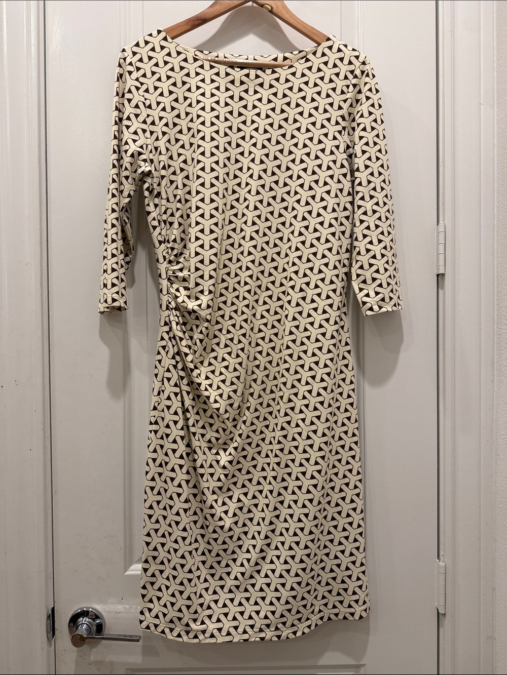 Cream and Chocolate Geometric Midi Dress